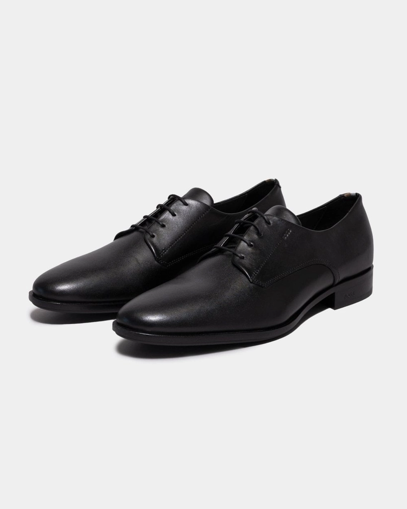 Hugo Boss Colby Mens Leather Derby Shoes With Embossed Logo - Black - Size UK 12